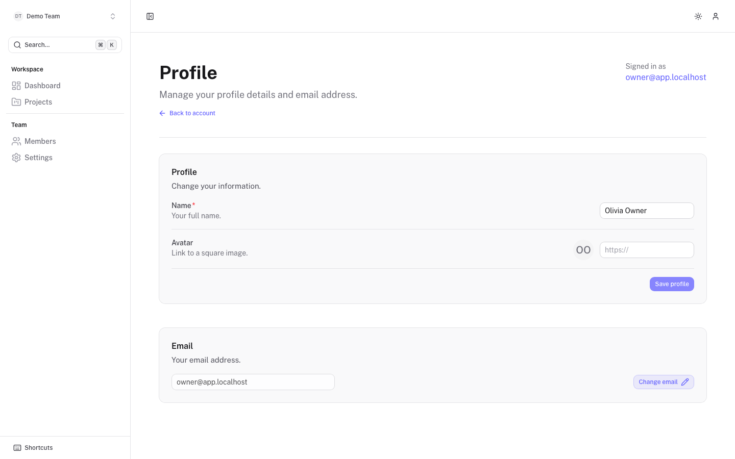 Profile page