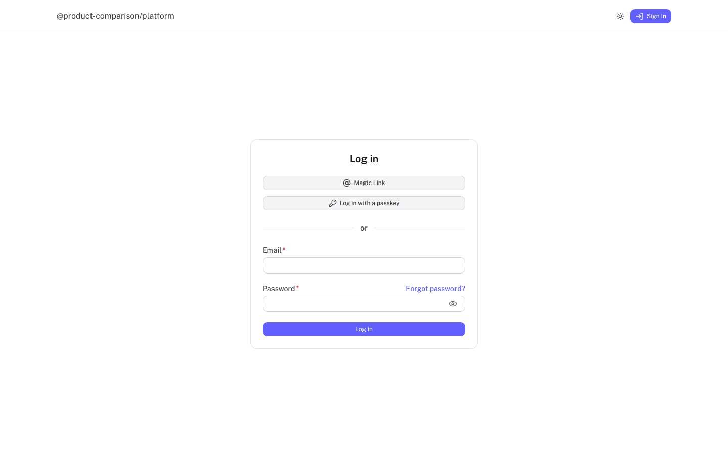 The log in page